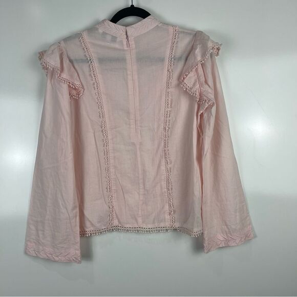 Walter Baker Randy Embroidered Cotton Long Sleeve Poplin Blouse Pink Size Small - Picture 3 of 11